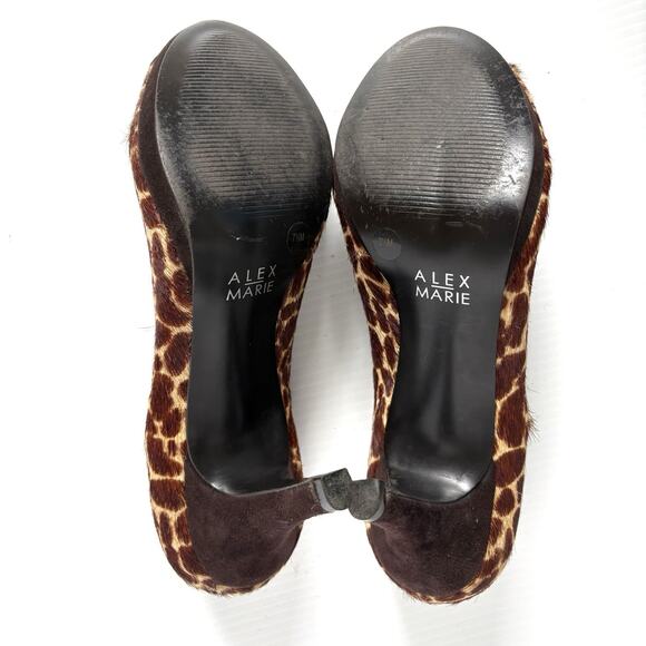 Alex Marie Cheetah Peep Toe Heels Pumps Brown Animal Calf Hair Bow Women’s 7.5 - Picture 7 of 8